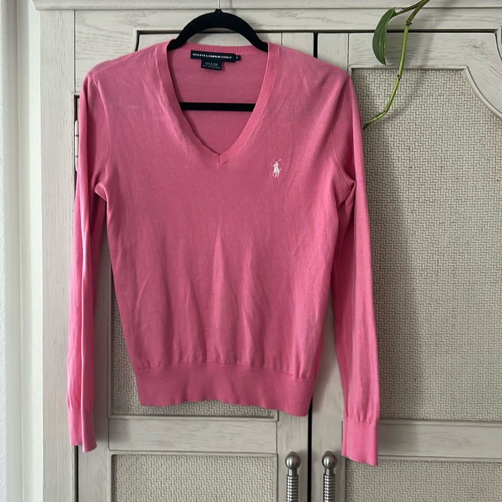 Ralph Lauren golf pink V-neck lightweight sweater